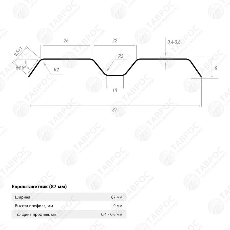 Металлический штакетник Гладкий полиэстер RAL 3005 (Красное вино) 2500*87*0,45 двухсторонний Прямой