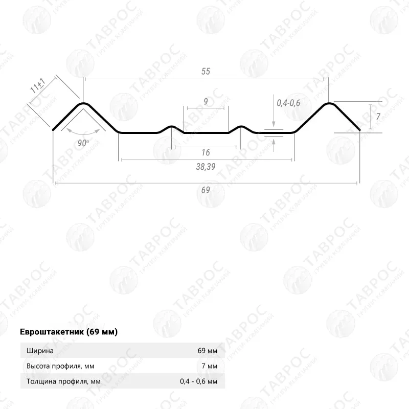 Металлический штакетник Гладкий полиэстер RAL 8017 (Шоколадно-коричневый) 1500*69*0,45 двухсторонний Прямой