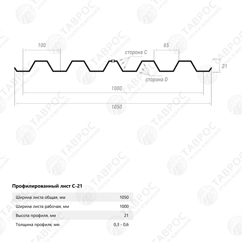 Профнастил С-21 Гладкий полиэстер RAL 9003 (Белый) 2000*1050*0,45 односторонний